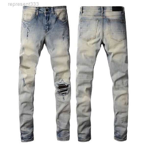 

flared jeans stacked purple designer man long pants trousers streetwear washed old hole 28-40 straight regular denim z7in, Blue