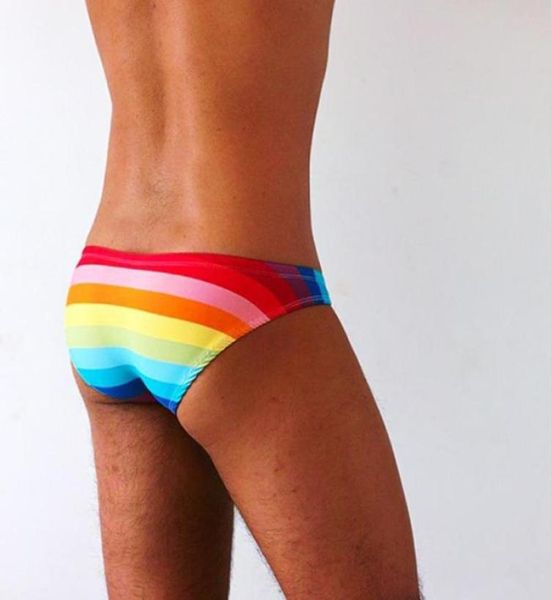 

men039s shorts 2021 rainbow print men tight low waist swimwear beach swimming gay bikini swim trunks briefs bathing suits2003816, White;black
