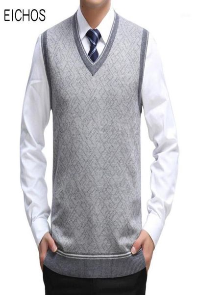 

eichos mens sweater vest wool pullover sleeveless waistcoat casual business male v neck knitted cashmere sweater men 0228my14394767, White;black