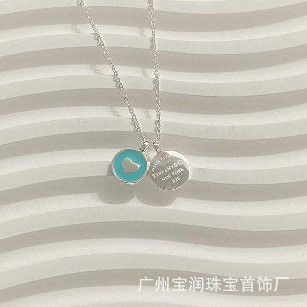 

designer's tiffay round brand enamel love necklace s925 silver simple and fashionable heart shaped collar chain small high sense v4ye, Black