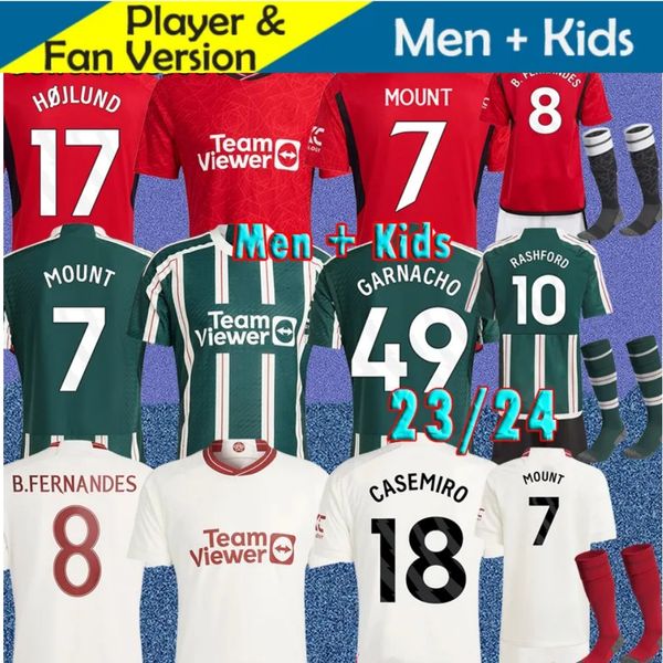 

manchesters utds mans 23 24 soccer jerseys rashford sancho mount pre match men football shirts kids kits final 2023 2024 home away third pla, Black;yellow
