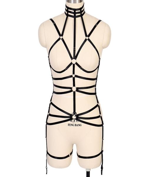 

black harness belt set strap punk gothic lingerie plus size elastic bra garter belt body cage festival night woman suspender7472634, Black;white