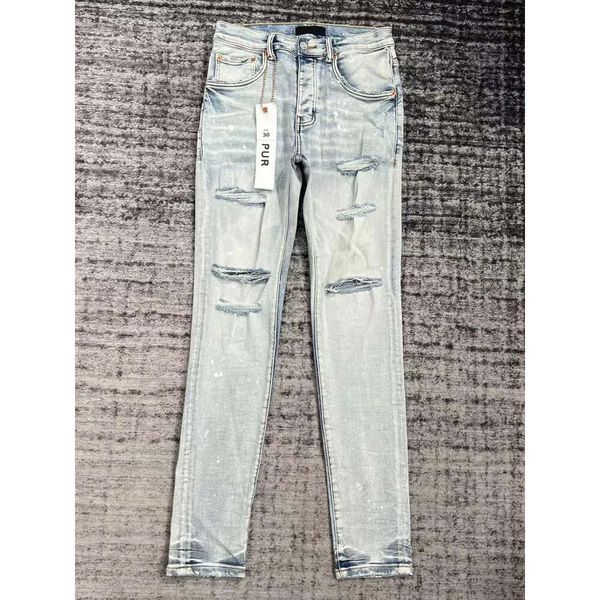 

purple jeans retro pantalones brand denimksubi designer mens ripped straight regular denim tears washed old long fashion hole stack 2 ny1x39, Blue