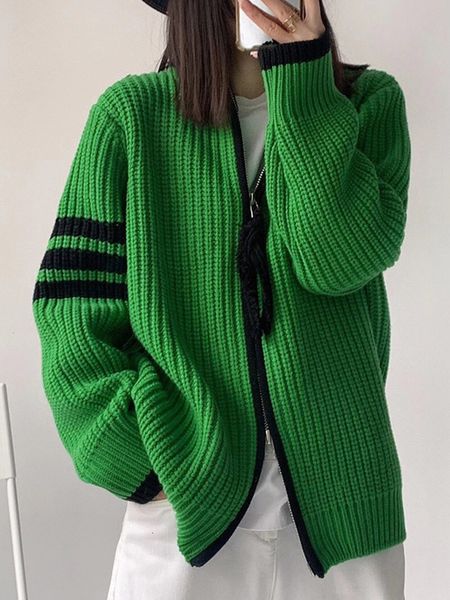 

womens knits tees striped knitted cardigan sweater women autumn winter long sleeve warm female korean fashion casual loose zipper 230818, White