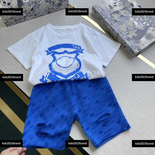 

kids clothes child sets baby 2pcs symmetric printed t-shirt and ripped shorts summer outdoors tracksuit size 110-160 cm mar01, White