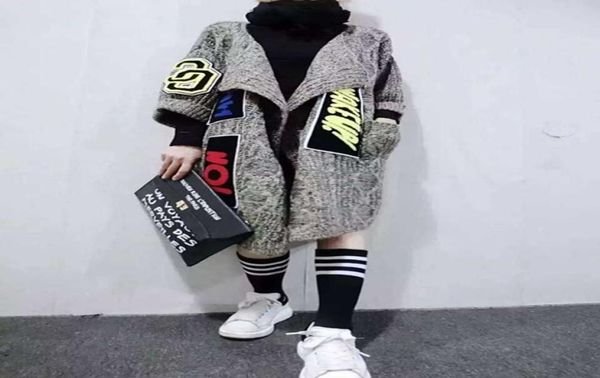 

new women individuality appliques long cardigans fashion thick knitted sweater coat women039s sweater shawl and ponchos5692739, White;black
