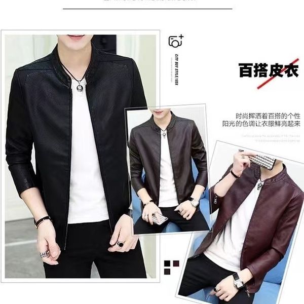 

pauli rocachi large size men's coat in jacket thin korean fashion handsome men's wear with velvet leather jacket coat, Black
