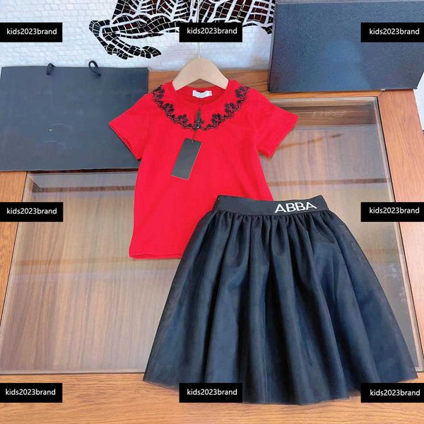 

kids clothes child sets baby dress summer 2pcs lace t-shirt and pleated skirt tracksuit outdoor size 90-150 cm feb17, White
