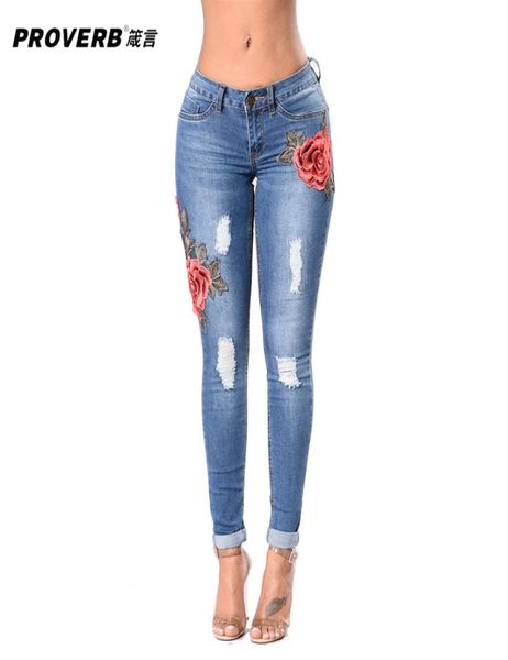 

proverb woman039s denim pencil pants embroidery stretch jeans ladies high waist jeans femme trousers2862456, Blue