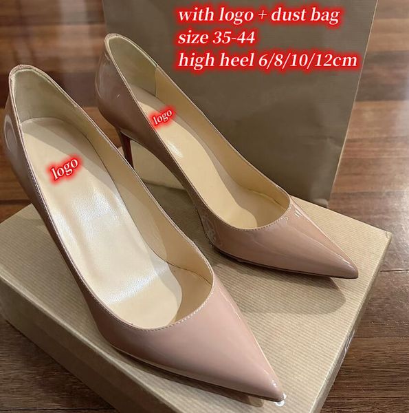 

designer high heels shoes brand pumps red shiny bottoms 12cm thin heel pointed toe genuine leather nude black wedding shoes