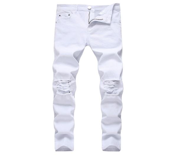 

solid white ripped jeans men 2020 classic retro mens skinny jeans elastic denim pants trousers casual slim fit pencil pant4101297, Blue
