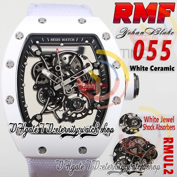 

rmf 055 mens watch rmul2 mechanical hand-winding white ceramic case gray sand screws skeleton dial black inner ring nylon leather band super, Slivery;brown