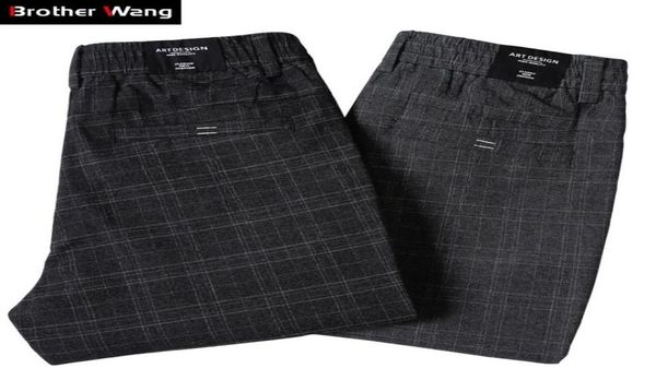 

new men039s casual plaid pants business casual slim fit dark grey classic style elastic trousers male brand clothes 2102016319887, Black