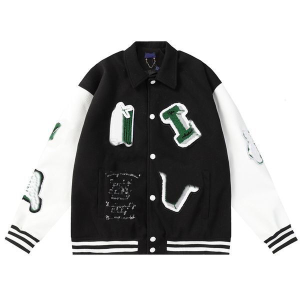 

mens jackets mens varsity leather baseball jacket men women vintage embroidery letter patchwork college coats hip hop bomber coat #03, Black