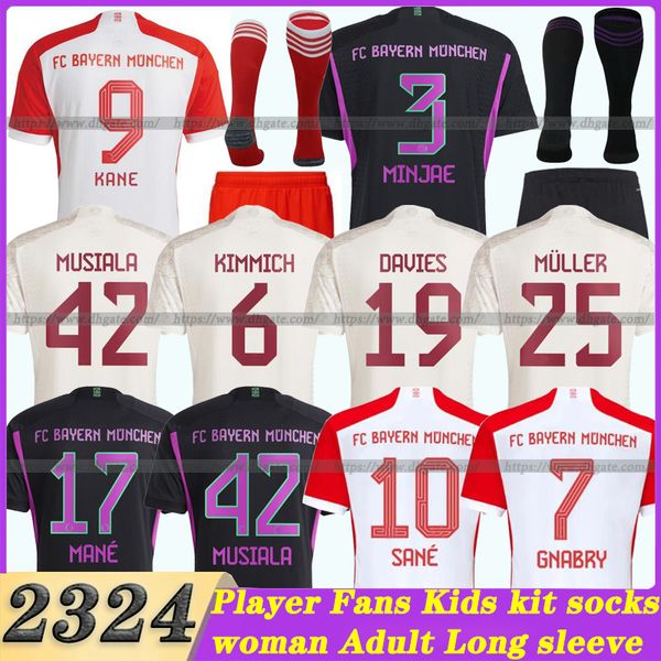 

bayern munich soccer jerseys 23 24 gravenberch sane de ligt muller davies kimmich football shirts men kids kit coman 2023 2024 uniform fans, Black;yellow