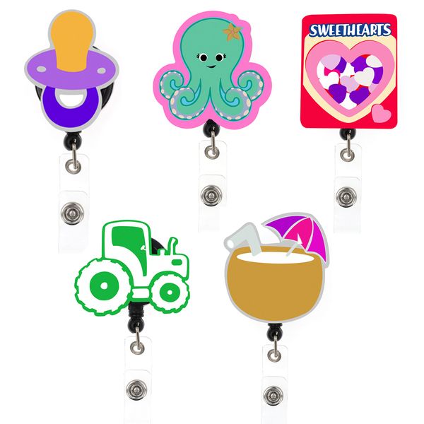 

10 pcs/lot fashion key rings office supply sweethearts ocs coconut beach badge reel plastic acrylic retractable badge holder with alligator, Slivery;golden