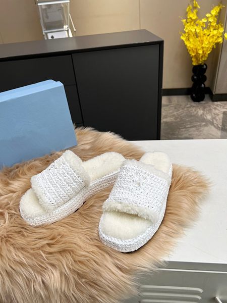 

designer winter woody sandals women snow wool sandal mules flat slides light tan beige white 0815, Black