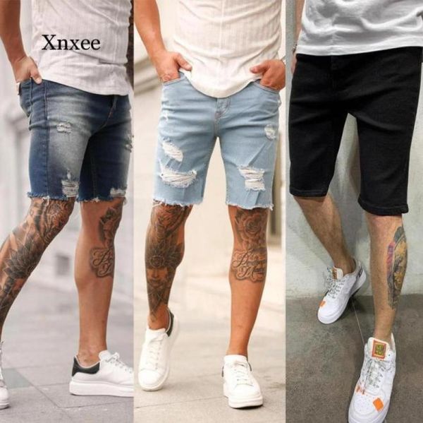 

men ripped jeans straightleg shorts clothing cotton breathable denim leggings male skinny hole short pencil pants men039s3062003, Blue