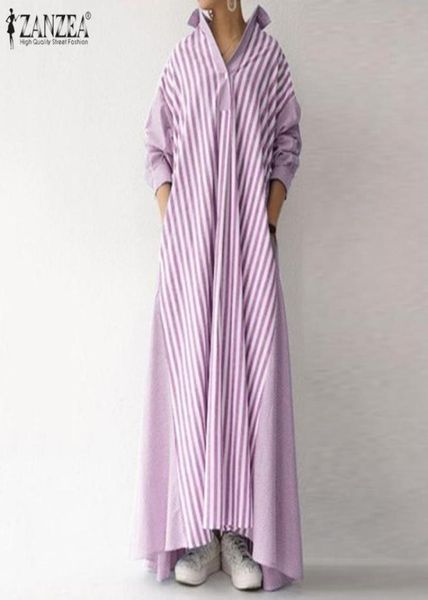

stylish striped shirt dress women039s autumn sundress casual long sleeve maxi vestidos female lapel robe oversized 5xl dresses2033603, Black;gray
