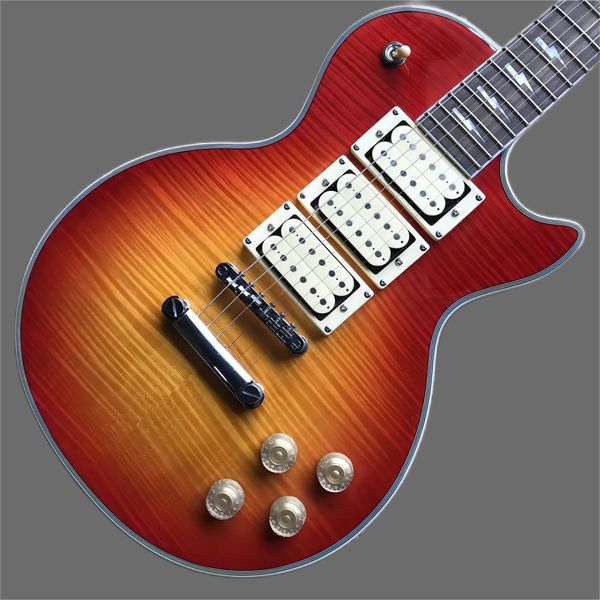 

custom shop ace frehley budokan signature cherry sunburst flame maple electric guitar three pickups, lightening bolt inlay258