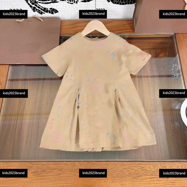 

girl clothing kids skirt letter printing baby dress child summer breathable short sleeved round neck design skirt elegant new product, Red;yellow