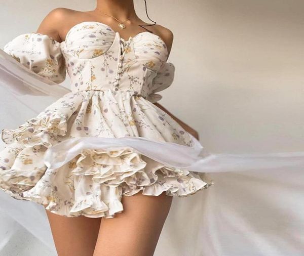 

work dresses boozrey floral y2k mini dress corset off shoulder women ruffle puff sleeve summer 2022 streetwear chic party ves3862419, White;black