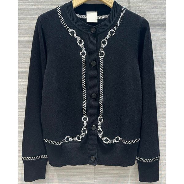 

8.19 chains embroidery pattern wool knitted cardigan women's sweaters, White;black