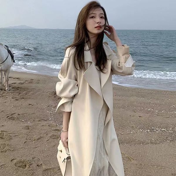 

windbreaker coat women's spring 2023 new little fragrance - mid length premium women's coat, Tan;black