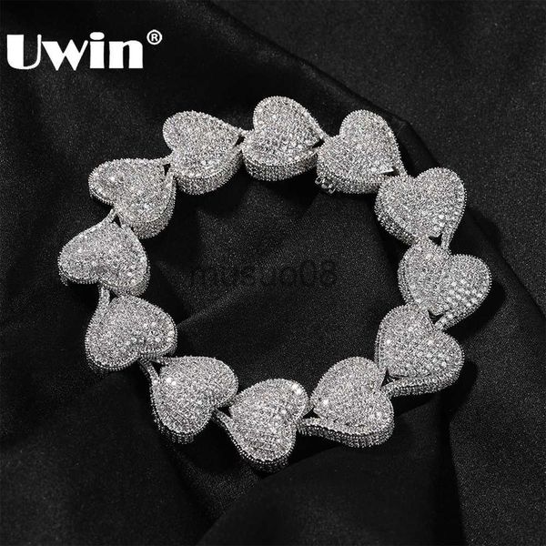 

bangle uwin jumbo iced out heart bracelet for women paved setting cubic zirconia bangle for men hip hop jewelry for gift j230819, Black