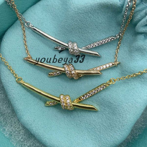 

s925 sterling silver sweet bowknot designer pendant necklace 18k gold cross chain choker shining bling diamond necklaces jewelry for party w