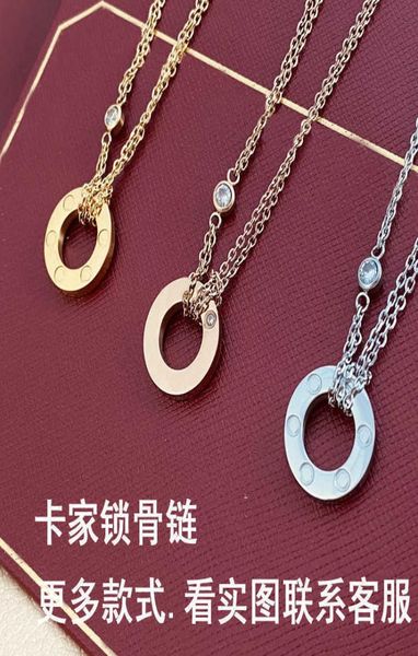 

pendant necklaces strands strings ka family ring big cake necklace love collarbone seal couple original diamond set metal double c9907118, Silver