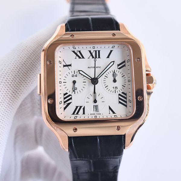 

wssa0017 43.3mm square men watch rose gold extra-large model eta 7750 chronograph mechanical movement 28800vph sapphire crysta designer luxu, Slivery;brown