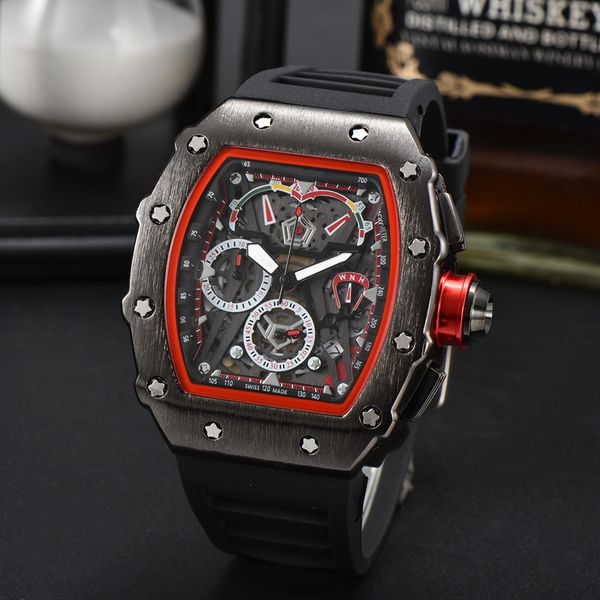 

wristwatch for men 2023 mens watches five needles all dial work quartz watch luxury brand chronograph clock rubber belt fashion richar tonne, Slivery;brown