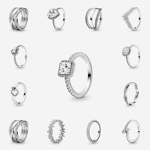 

925 sterling silver women ring with original box for lover gift cz diamond fine jewelry fit pandora european american style luxury designer, Slivery;golden
