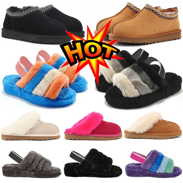 

australia designer boots fur slides classic ultra mini tazz suede platform snow boot womens slipper chestnut sheepskin shearling winter uggi, Black