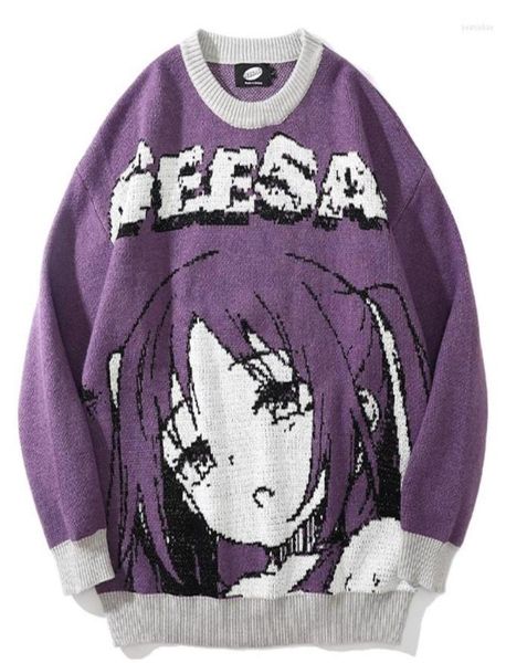 

men039s sweaters oversized men women japanese anime girl pullovers oneck 2022 autumn streetwear fashion cotton knitted sweater6265111, White;black