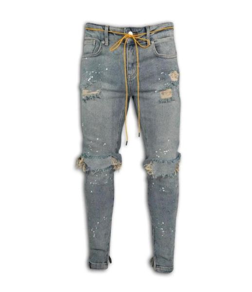 

fashion ankle zipper skinny jeans men039s jeans stretch destroyed ripped paint point design8825631, Blue