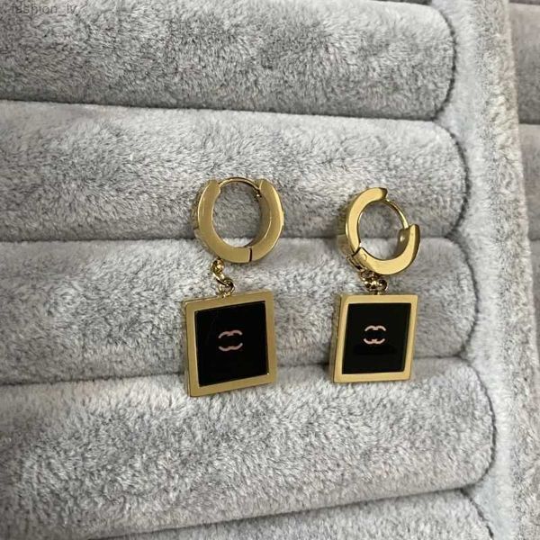 

women fashion designer stud earrings black color square pendant luxury style engagement earring, Golden;silver