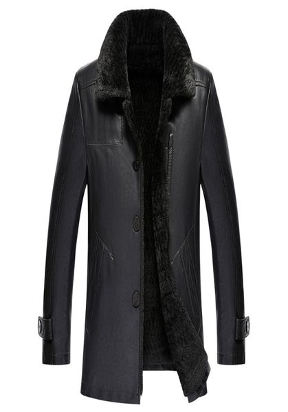 

2020 new winter men leather coat fashion winter leather jacket men fur collar velvet inside snow warm coats jaqueta de couro6689980, Black