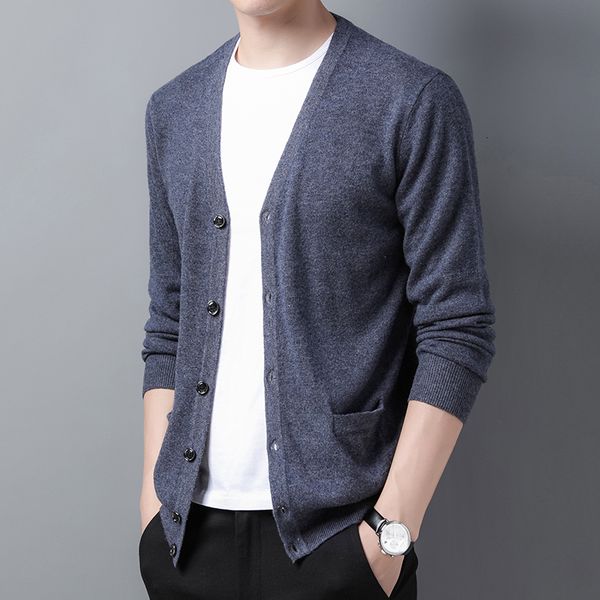 

men's sweaters man 100 wool cardigan casual pure cashmere knit coat long sleeve buttons jumper male knitwear 230818, White;black