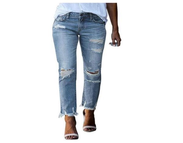 

women039s jeans waist denim ripped pants fashion casual trouser pencil light blue stretch mid rise skinny hole distressed77395731475492
