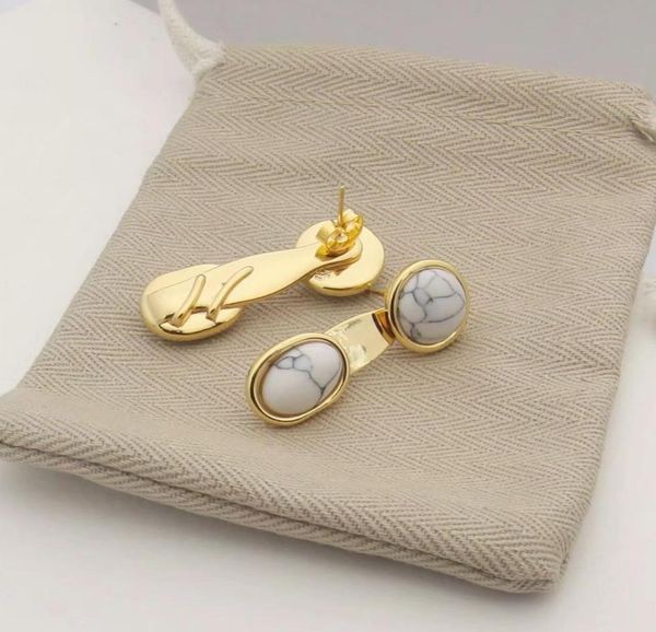 

fashion jewelry women gold earrings turquoise stud with diamond and letters stainless steel silver plated four leaf flower pattern2131370, Golden;silver