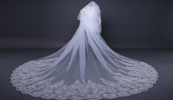

designer bridal veil long tailed wedding dress with 3m wide door width with haircomb 0721094539175, Black