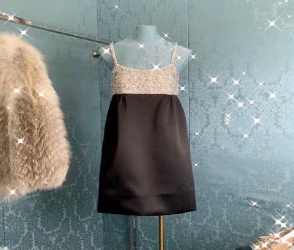 

2021 black blingbling short women dress milan runway spaghetti starps crystals beads bodycon vestidos de festa 724194988639
