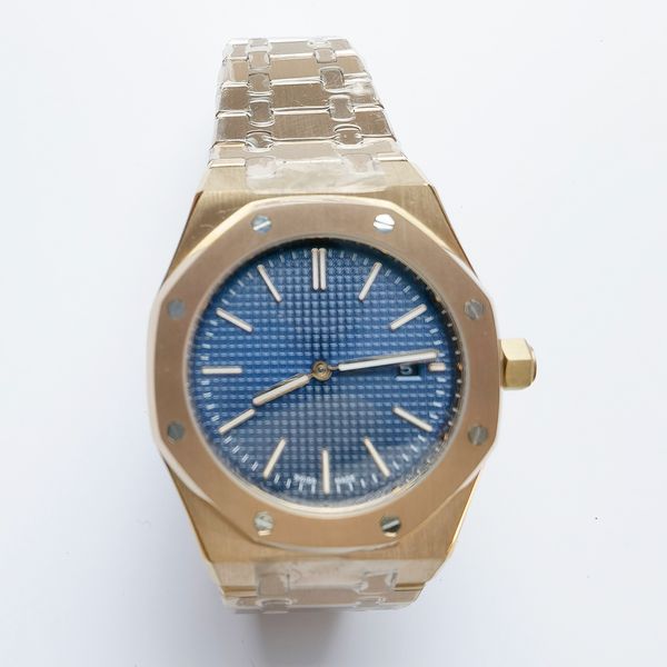 

men's automatic mechanical watch oak series 15400or dark blue dial 41 mm rose gold case men's watch sapphire crystal glass fluores, Slivery;brown