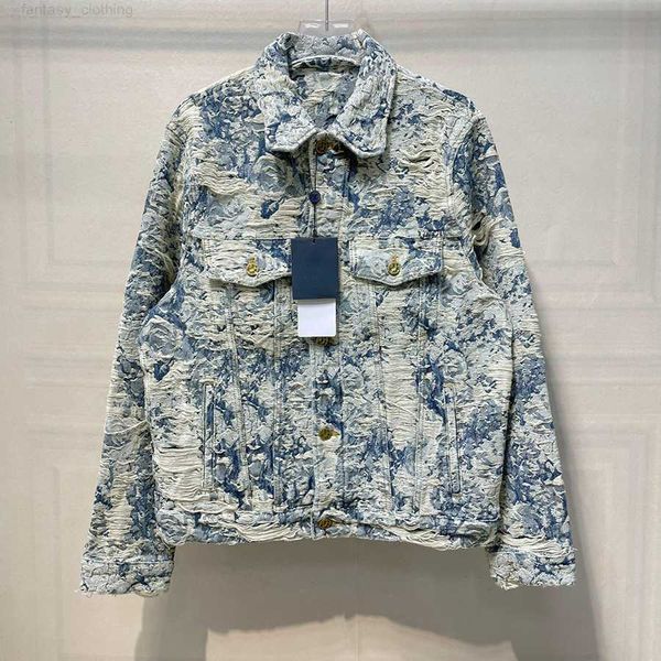 

mens denim jacket designer woman fashion jackets classic jacquard letters coats man casual loose windbreaker coat distress outerwear 23fw, Black;brown