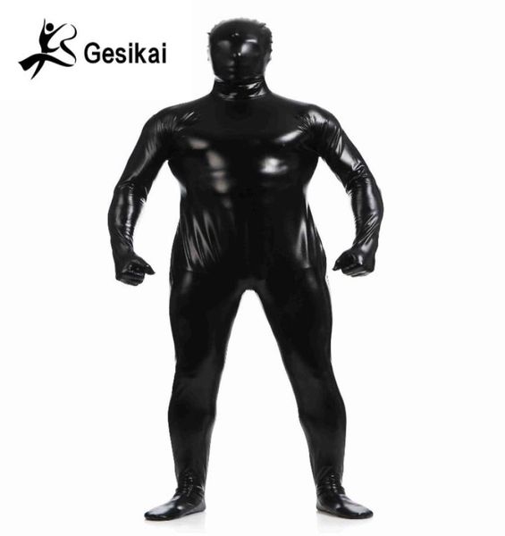

men039s metallic shiny zentai full bodysuit back zipper costum made tights suits men039s full bodysuit cosplay halloween cos3789735, Black