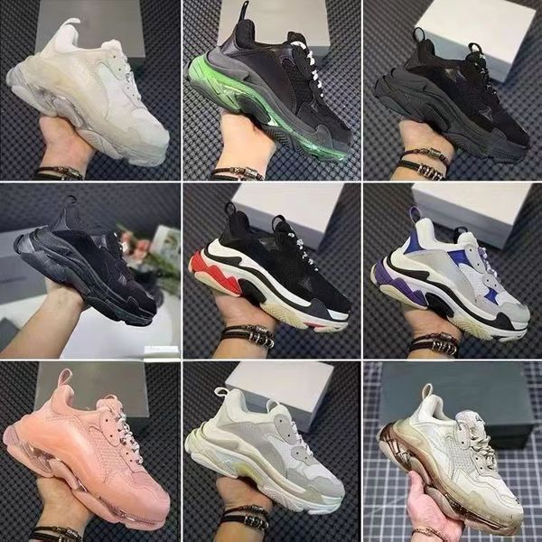 

the latest crystal soled women men's casual shoes dad platform designer three s black and white red blue brand paris flat multi-color s