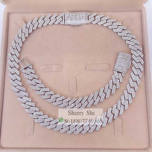 

fully iced pass diamond tester solid custom lock 13mm 2 link moissanite cuban necklace, Silver