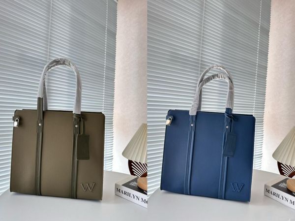 

luxurious briefcase mens business document case tote handbag m51308 l luxury designer messenger bag khaki blue genuine leather tablet bag sc